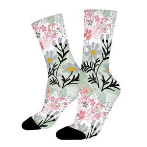 Cute Sweet Pink And Blue Wild Flower Women Printed Crew Socks Funny Funky Socks Soft Polyester Novelty Gifts for Artists Men - 1 of 1