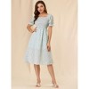 Allegra K Women's Cottagecore Floral Square Neck Puff Sleeves Summer Midi Smocked Dress - 3 of 4