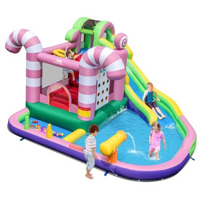 Costway 9-in-1 Inflatable Bounce House Sweet Candy Water Slide Park ...