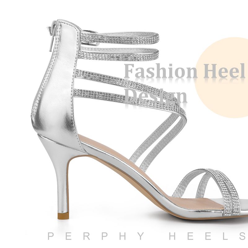 Perphy Women's Ankle Strap Rhinestone Stiletto Heels Gladiator Sandals, 4 of 6