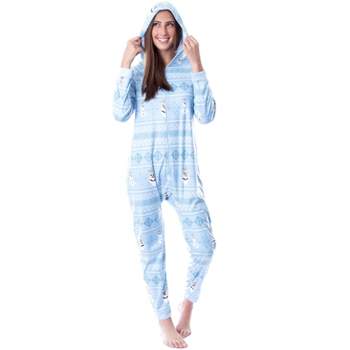 Disney Womens' Frozen Olaf Sweater Sleep Pajama Jumpsuit Union Suit Blue