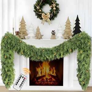 Christmas Cedar with Lights - Cypress Decorations 9ft for Xmas Home Decoration Indoor Stairs Railing Fireplace - 1 of 4