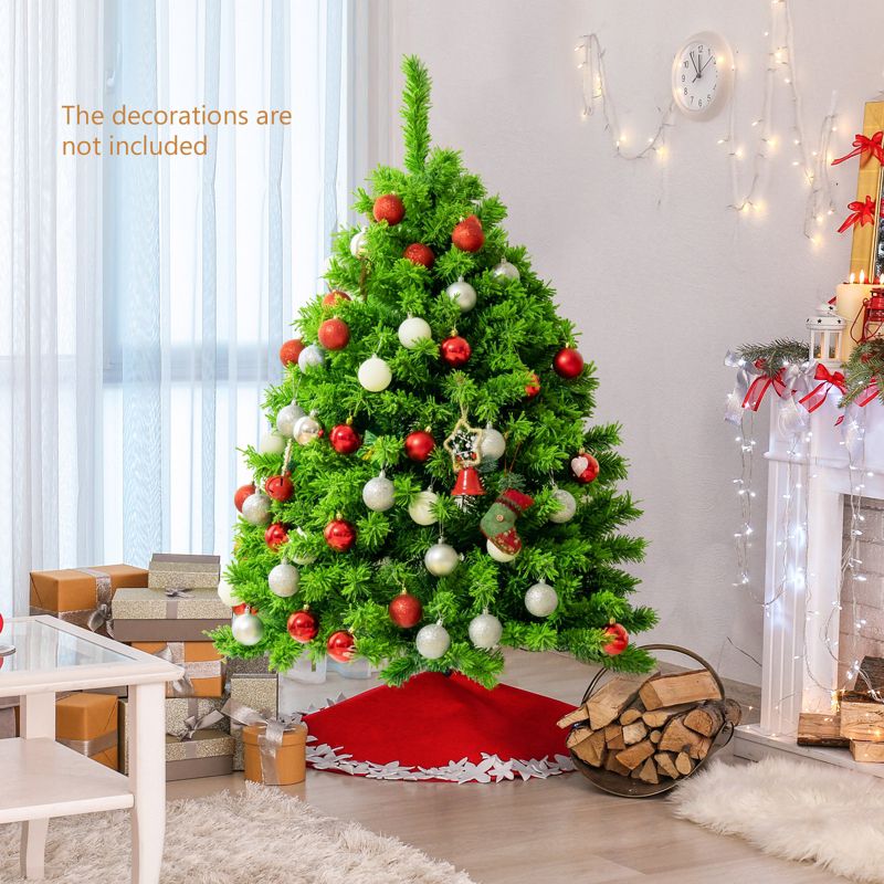 Tangkula Artificial Pre-Lit Christmas Tree, Green Flocked Christmas Hinged Tree w/ Branch Tips & Warm LED lights, 2 of 11