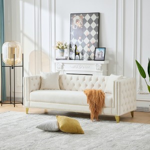 GDFStudio Klein 80"W Chesterfield Velvet Upholstered Tufted Sofa with Nailhead Trim - 1 of 4