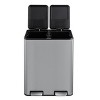 16 Gallon/60L Dual Trash Can, Stainless Steel Kitchen Waste Bin w/Double Lid, High-Capacity Hands Free Garbage Can Heavy Duty Brushed - 3 of 4