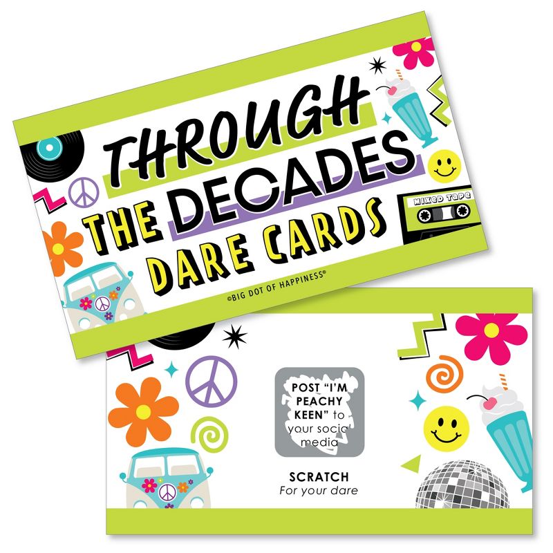 Big Dot of Happiness Through the Decades - 50s, 60s, 70s, 80s, and 90s Party Game Scratch Off Dare Cards - 22 Count, 1 of 7
