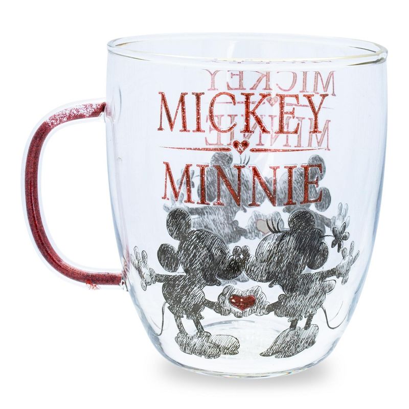 Silver Buffalo Disney Minnie And Mickey Mouse Glass Mug With Glitter Handle | Holds 14 Ounces, 2 of 7