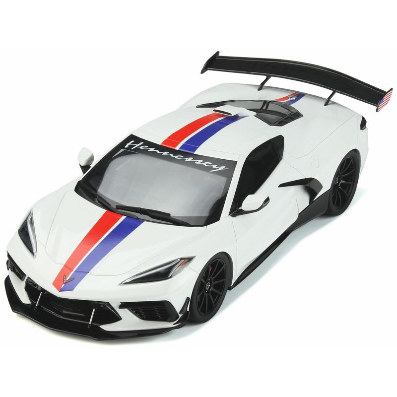 Chevrolet Corvette C8 Arctic White with Red and Blue Stripes "Hennessey" Limited Edition to 999 pcs 1/18 Model Car by GT Spirit, 4 of 7