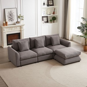102.2 Inch Gray L-Shaped Sectional Sofa with Ottoman, Three Cushions and Three Pillows for Living Room Apartment - 1 of 4