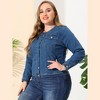Agnes Orinda Women's Plus Size Long Sleeves Collarless Buttons Denim Jean Jackets - 4 of 4