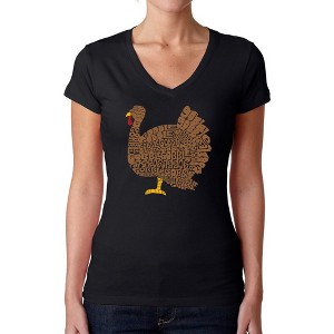 LA Pop Art Thanksgiving - Women's Word Art V-Neck T-Shirt - 1 of 4