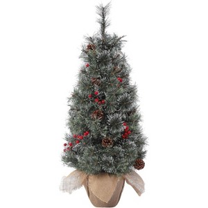 3ft Snow Flocked Artificial Christmas Tree with Multi-Function LED Lights & Red Berries, Perfect Holiday Decor for Small Spaces & Tabletops - 1 of 4