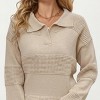 Anna-Kaci Women's Textured Stripe Knit Design Pullover Sweater with Polo Collar - 3 of 4