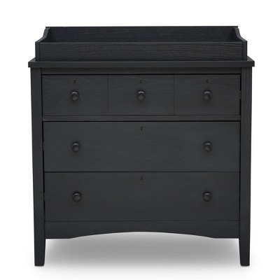 Delta Children Farmhouse 3 Drawer Dresser With Changing Top And Interlocking Drawers Textured Midnight Gray Target