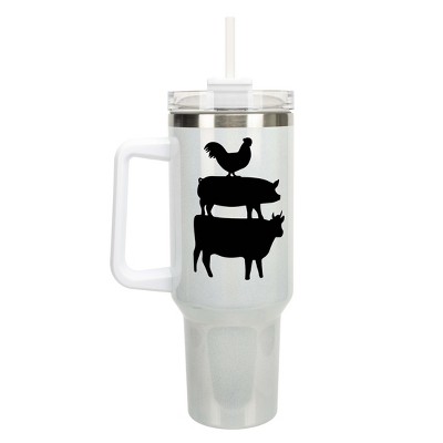 Elanze Designs Stacked Farm Animals Chicken Pig Cow 40 oz. Stainless Steel, Large Water Bottle Coffee Mug, Spill & Leak Resistant, Thermal Travel