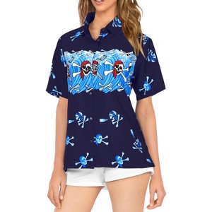 HAPPY BAY Women's Halloween Costumes Hawaiian Button Up Vintage Short Sleeve Caribbean Pirate Shirts Blouses for Women - 1 of 4