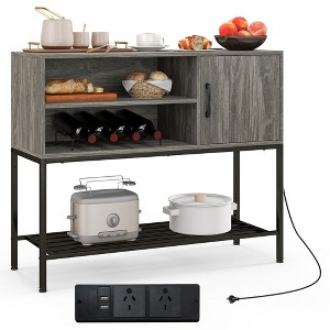 Tangkula Buffet Sideboard w/ Power Outlets & USB Ports Wine Racks & Storage Shelves Rustic - 1 of 4