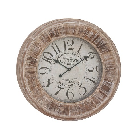 Vintage Wood Wall Clock With Typography Brown - Olivia & May : Target