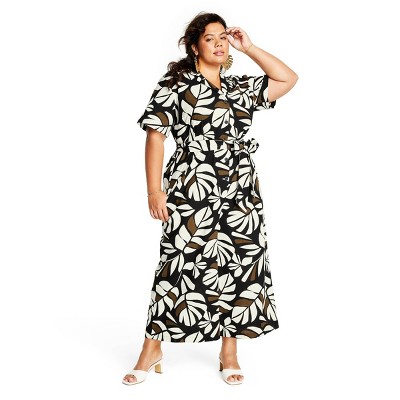 Women's Neutral Botanical Print Tie-Front Jumpsuit - Tabitha Brown for Target Brown/Black