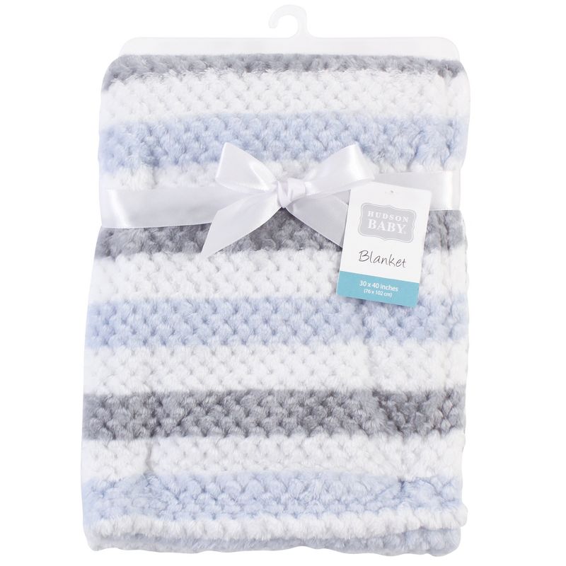 Hudson Baby Infant Boy Plush Waffle Blanket, Blue Gray Stripe, One Size, 2 of 3