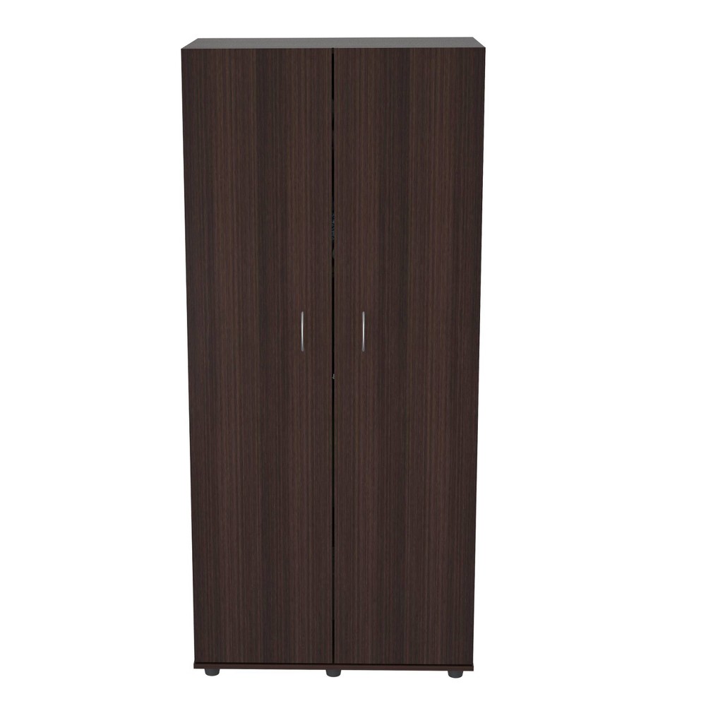 2 Door Wardrobe/Armoire Espresso - Inval: Home Office Storage, Hanging Bar, 2 Shelves, Metal Handles