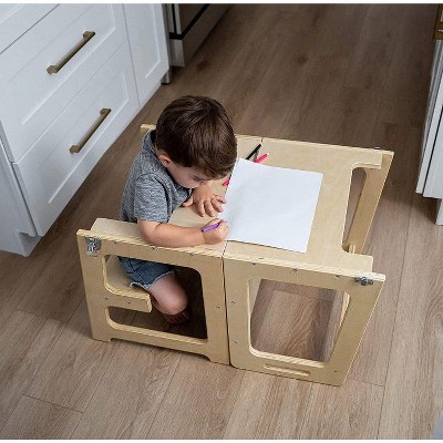White Foldable Wooden Toddler Kitchen Step Stool