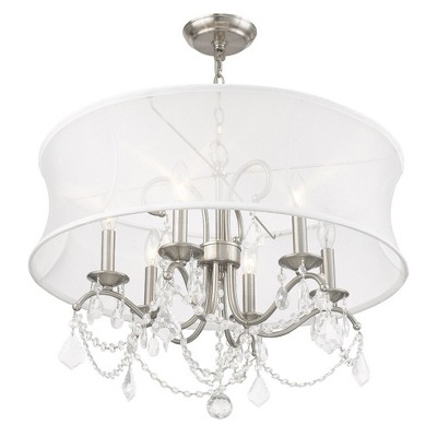 Elegance and Glamour 24" Brushed Nickel Crystal Chandelier with Silk Shimmer Shade