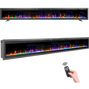 Erommy 100" Electric Fireplace, Wall Mounted and Recessed Fireplace Heater with Remote Control &Timer, 9 Color LED Flamer, Crystals Only, 750/1500W - 1 of 4