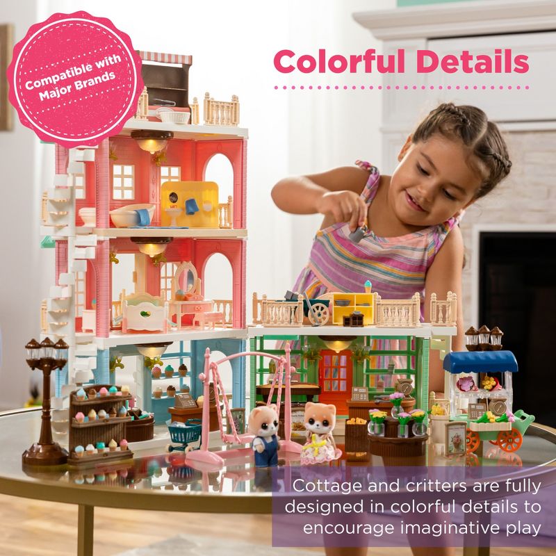Best Choice Products Deluxe Cottage Dollhouse Mansion Pretend Toy Playset w/ 225 Accessories  and Tiny Critters for Kids, 4 of 8