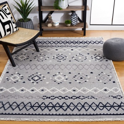 Marrakesh Gray and Navy Square Synthetic Area Rug
