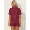 cheibear Women's Silky Satin Button Down Shirt with Shorts Sleepwear Pajama Sets - 3 of 4
