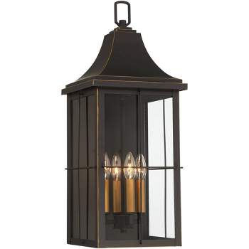 John Timberland Sunderland Rustic Mission Outdoor Wall Light Fixture Black Gold 24 3/4" Clear Glass for Post Exterior Barn Deck House Porch Yard Patio