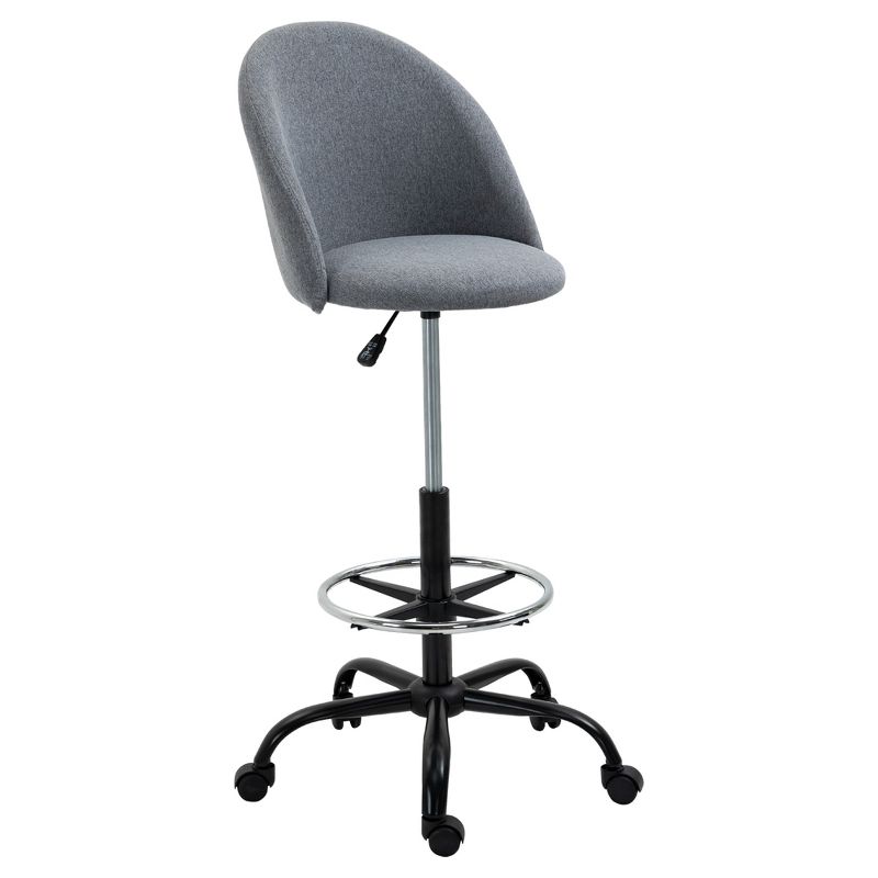 Vinsetto Ergonomic Rolling Drafting Chair for Standing Desk, Linen Office Stool with Adjustable Foot Ring and Steel Base, 4 of 7