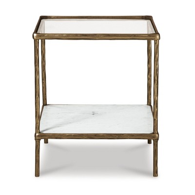 Ryandale 21" Square Antique Brass Accent Table with Glass Top