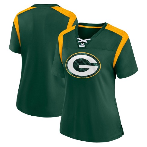 NFL Green Bay Packers Women's Short Sleeve Lace Up V-Neck Fashion Jersey - S