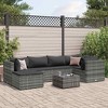 vidaXL 7 Piece Patio Lounge Set with Cushions - Gray Poly Rattan, Tempered Glass Table, Modular Design for Outdoor, Garden, Terrace Use - 2 of 4