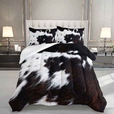 Acoinel 3 Pcs Western Style Cow Print Flag Lightwight Ultra Soft Comforter Set with 2 Pillowcases, Black