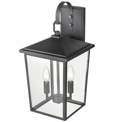 Powder Coated Bronze 18" Outdoor Wall Lantern with Glass Panels