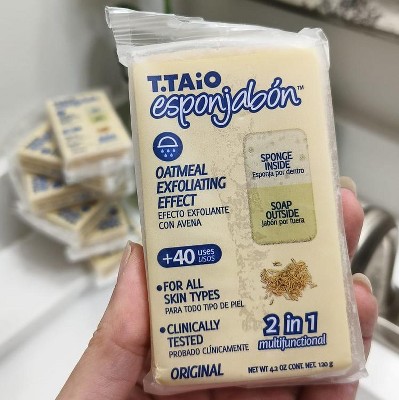 T.Taio EsponJabón All’Avena – Pack 4 Spugna + Sapone 2 In 1 – Esfolia E Ripara – 480g, Unisex