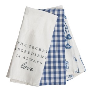 "The Secret Ingredient Is Always Love" Gingham & Floral Flower Pattern Woven Kitchen Tea Towels, Set of 3 - 1 of 4