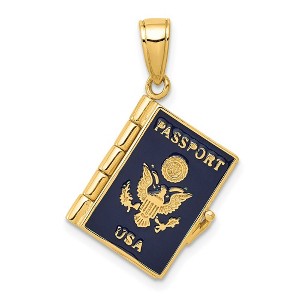 Black Bow Jewelry 14k Yellow Gold and Navy Blue Enamel 3D Passport USA Pendant - 1 of 4