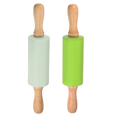 Unique Bargains Silicone Smooth Non-Stick Wooden Handle Kitchen Rolling Pin 2 Pcs