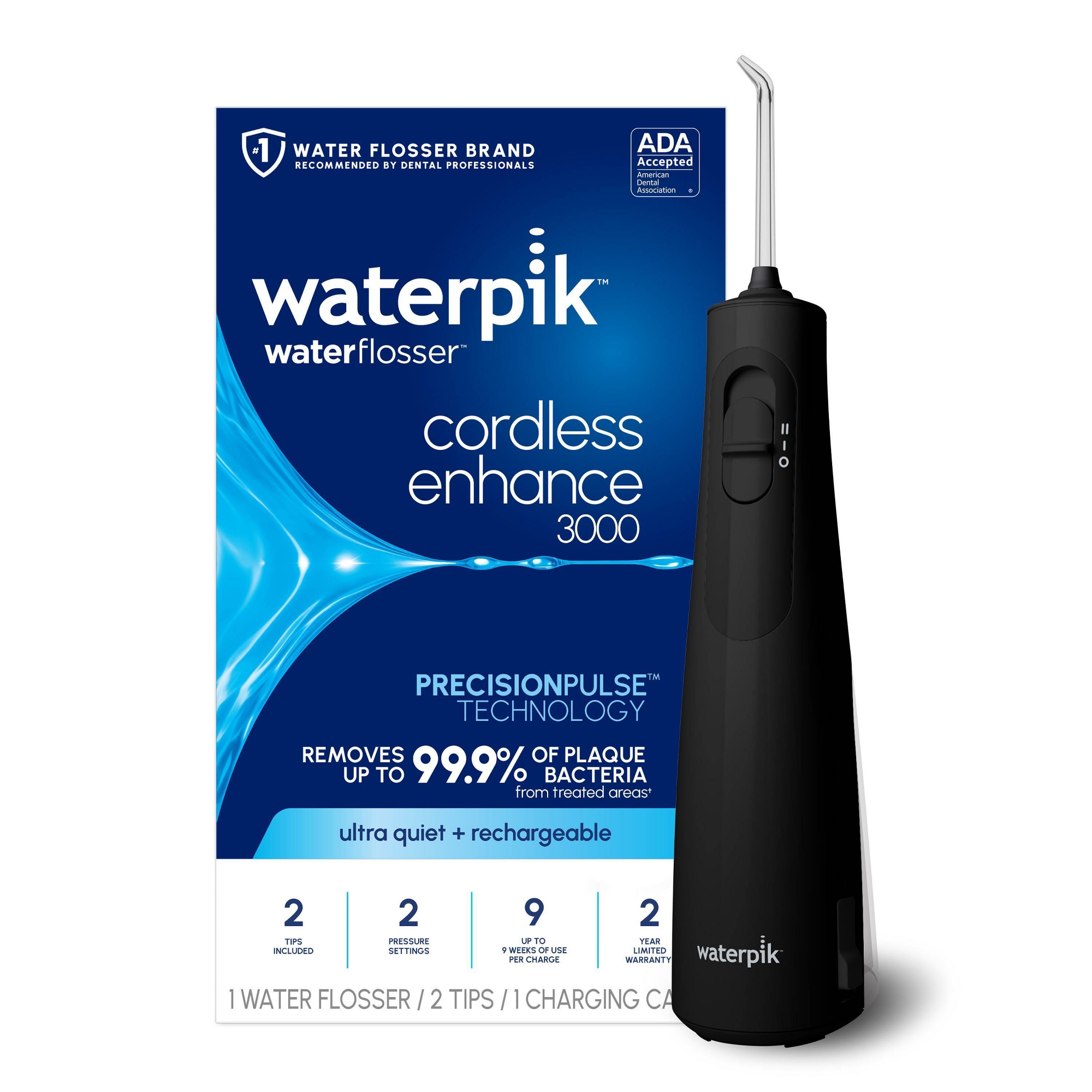 Waterpik Cordless Enhance Water Flosser: Battery-Powered, Oral Irrigator, Includes High-Pressure Tip, Charging Cable