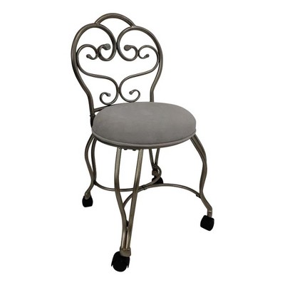 Carolina Living Victorian Vanity Stool with Back - Silver