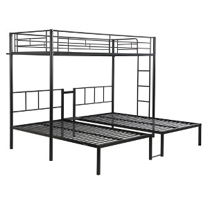 Gulches Black Metal Frame Twin Triple Bunk Bed Vertical Ladder Safety Rail MDF Shelf 3 Twin Black - 1 of 4