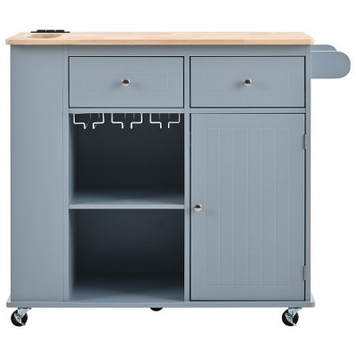 Rolling Kitchen Island Cart W/Folding Drop Leaf Breakfast Bar, Wood Top, Open Storage & Wine Rack, Mobile Kitchen Island On Wheels, Home Storage Space