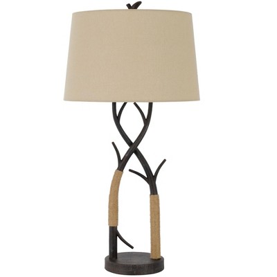 Cal Lighting Pecos metal tree branch table lamp with wrapped ropes  linen shade