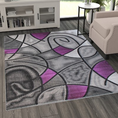 Modern Abstract Purple and Gray 5' x 7' Synthetic Area Rug