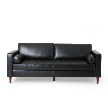 Malinta Contemporary Tufted 3 Seater Sofa Midnight Black/Espresso - Christopher Knight Home