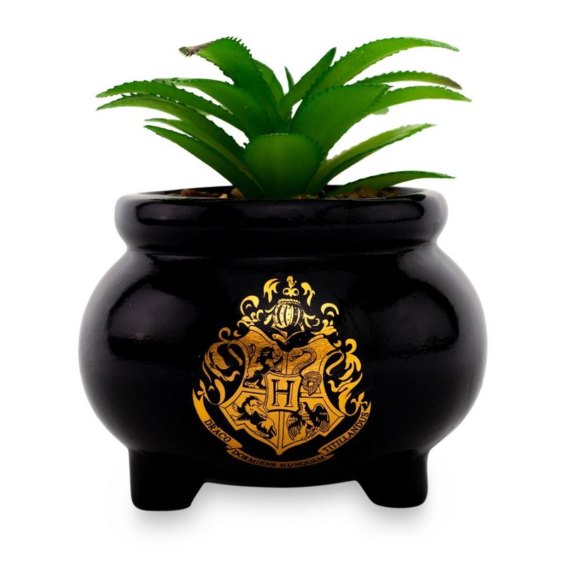 Silver Buffalo Harry Potter Hogwarts Cauldron Ceramic Mini Planter With Artificial Succulent, 1 of 7